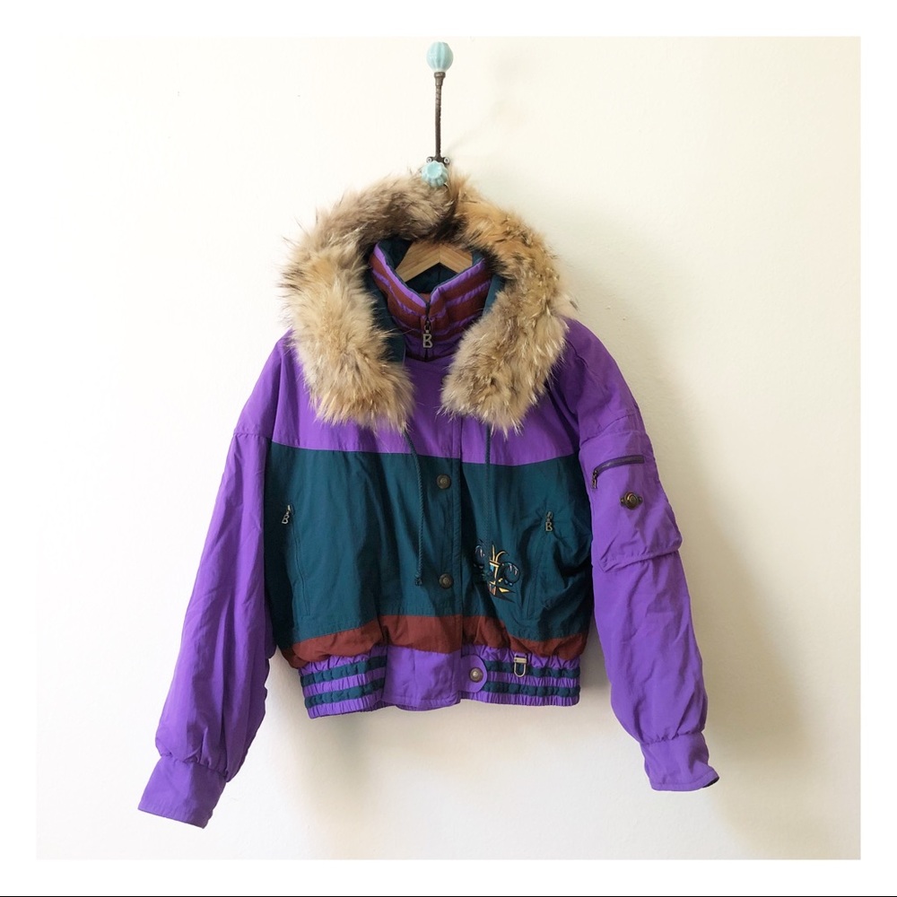 🆕 BOGNER purple green Sea Fox fur ski snow coat
